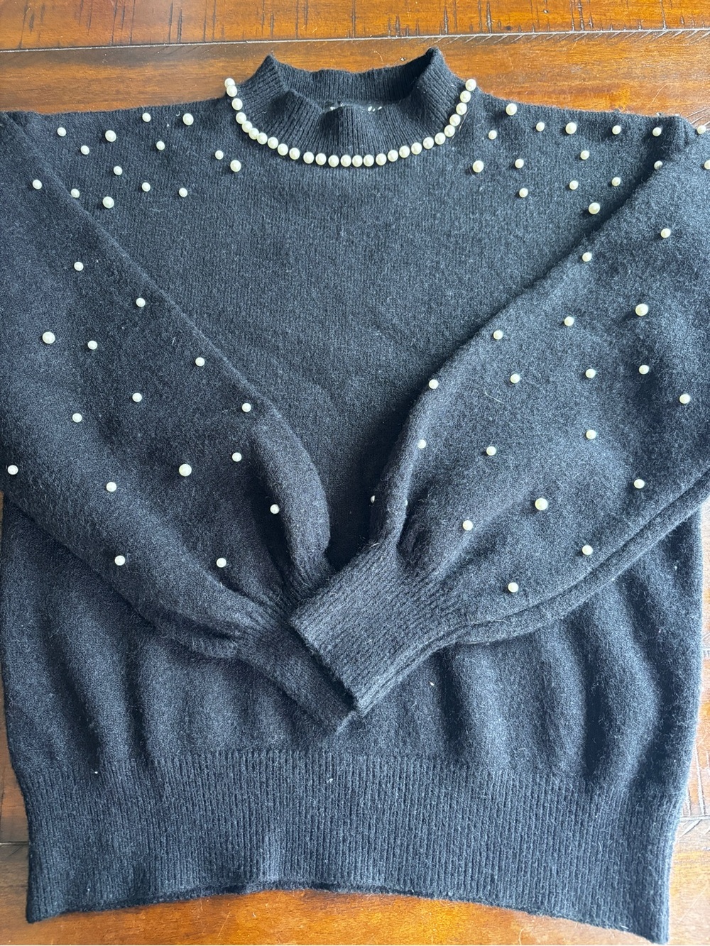 Black Pearl-Accent Turtleneck Sweater